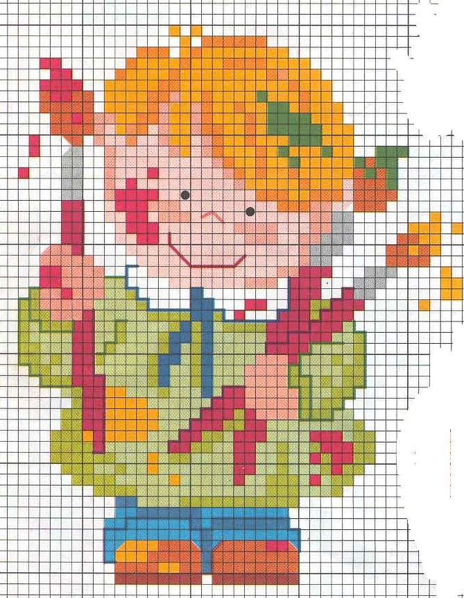 A child with brushes and colored pencils