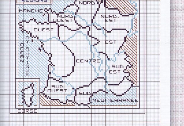 Alphabet letters and geographical map of France cross stitch patterns (2)