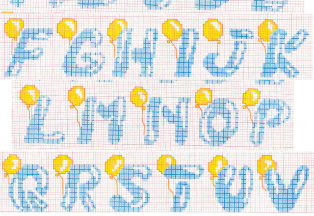 Alphabet light blue letters with yellow balloons