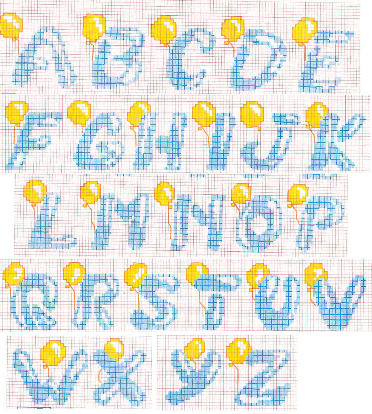 Alphabet light blue letters with yellow balloons