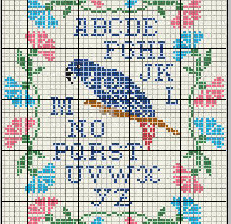 Alphabet with a blue parrot