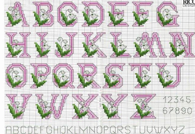 Alphabet with lily of the valley flowers