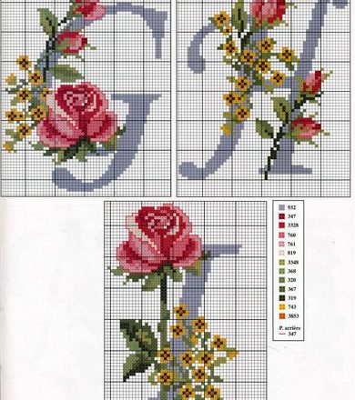 Alphabet with roses and yellow flowers (3)