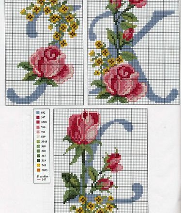 Alphabet with roses and yellow flowers (4)