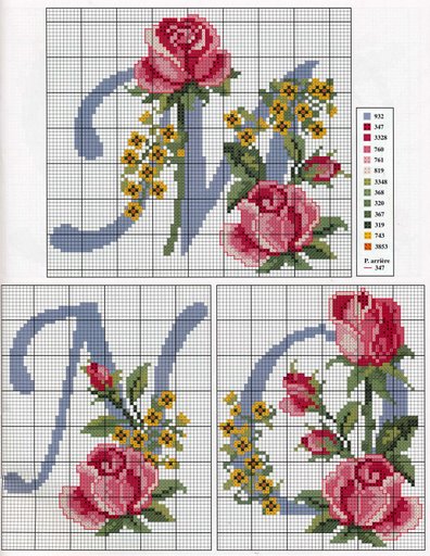 Alphabet with roses and yellow flowers (5)