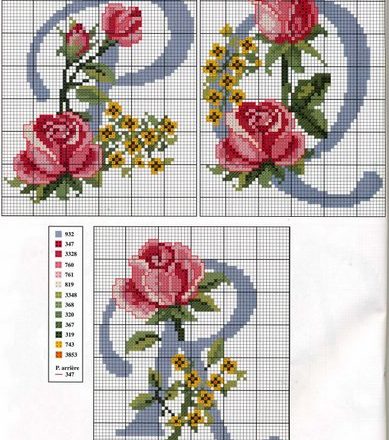 Alphabet with roses and yellow flowers (6)