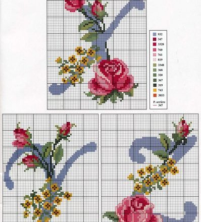 Alphabet with roses and yellow flowers (9)