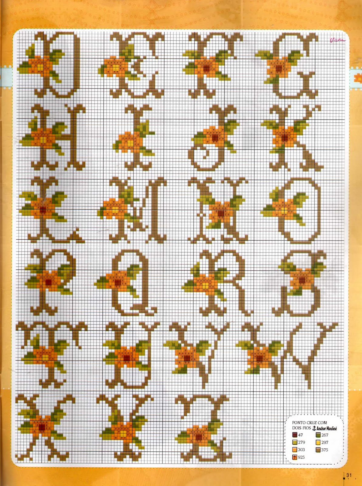Alphabet with small yellow flowers (2)