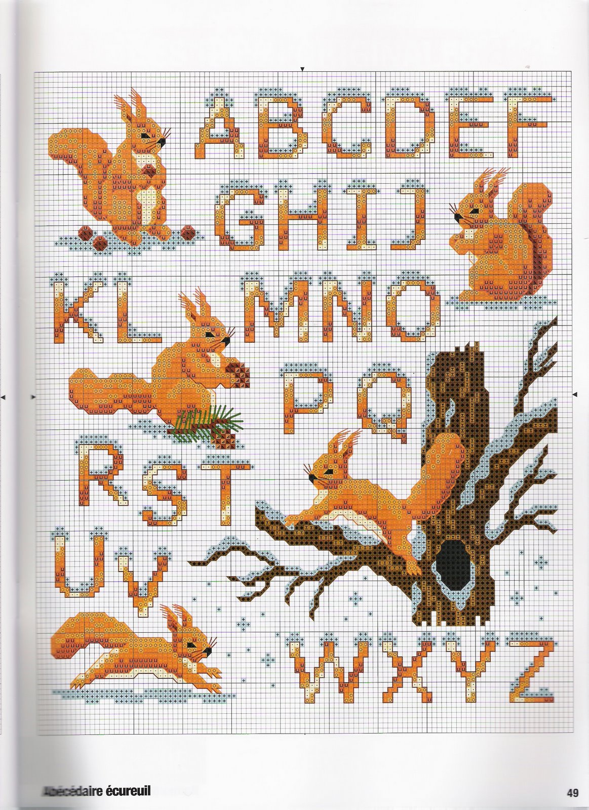 Alphabet with snow and squirrels