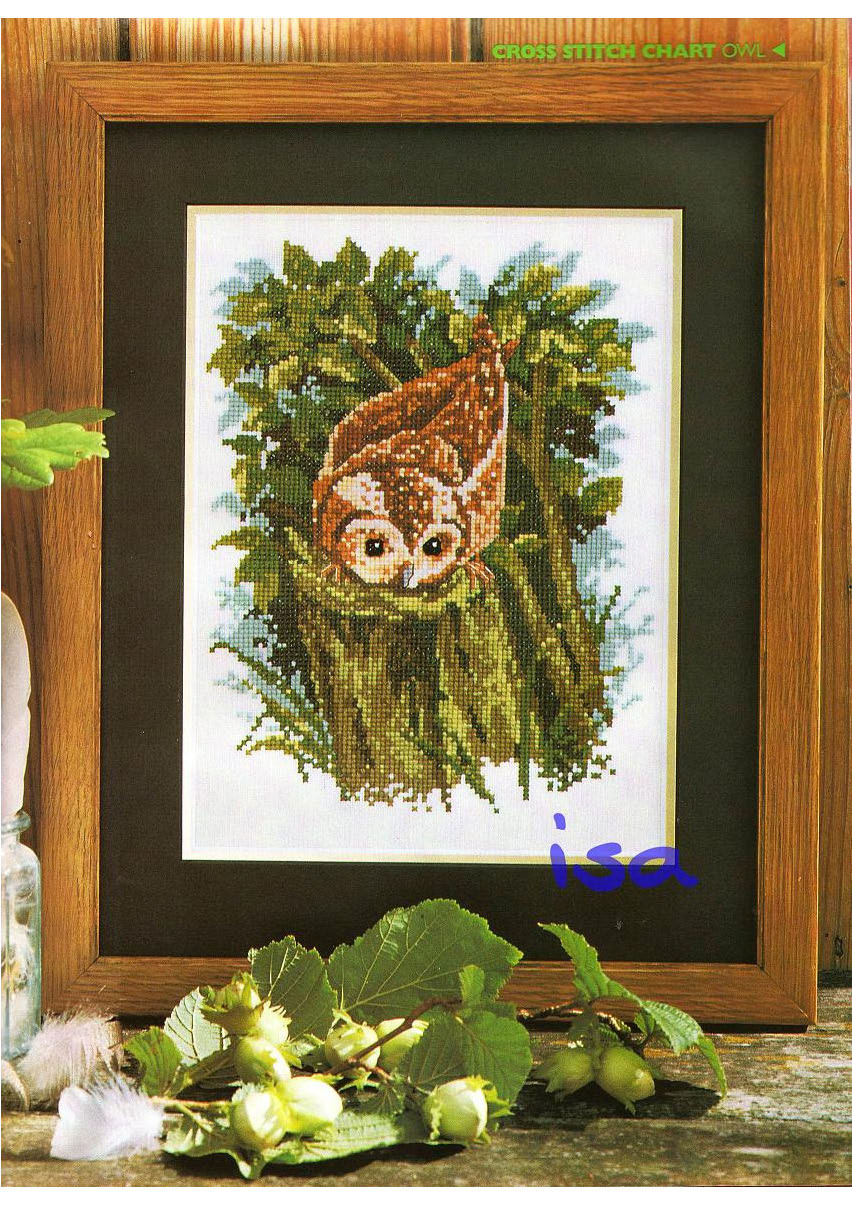 An owl on a wooden trunk cross stitch pattern (1)
