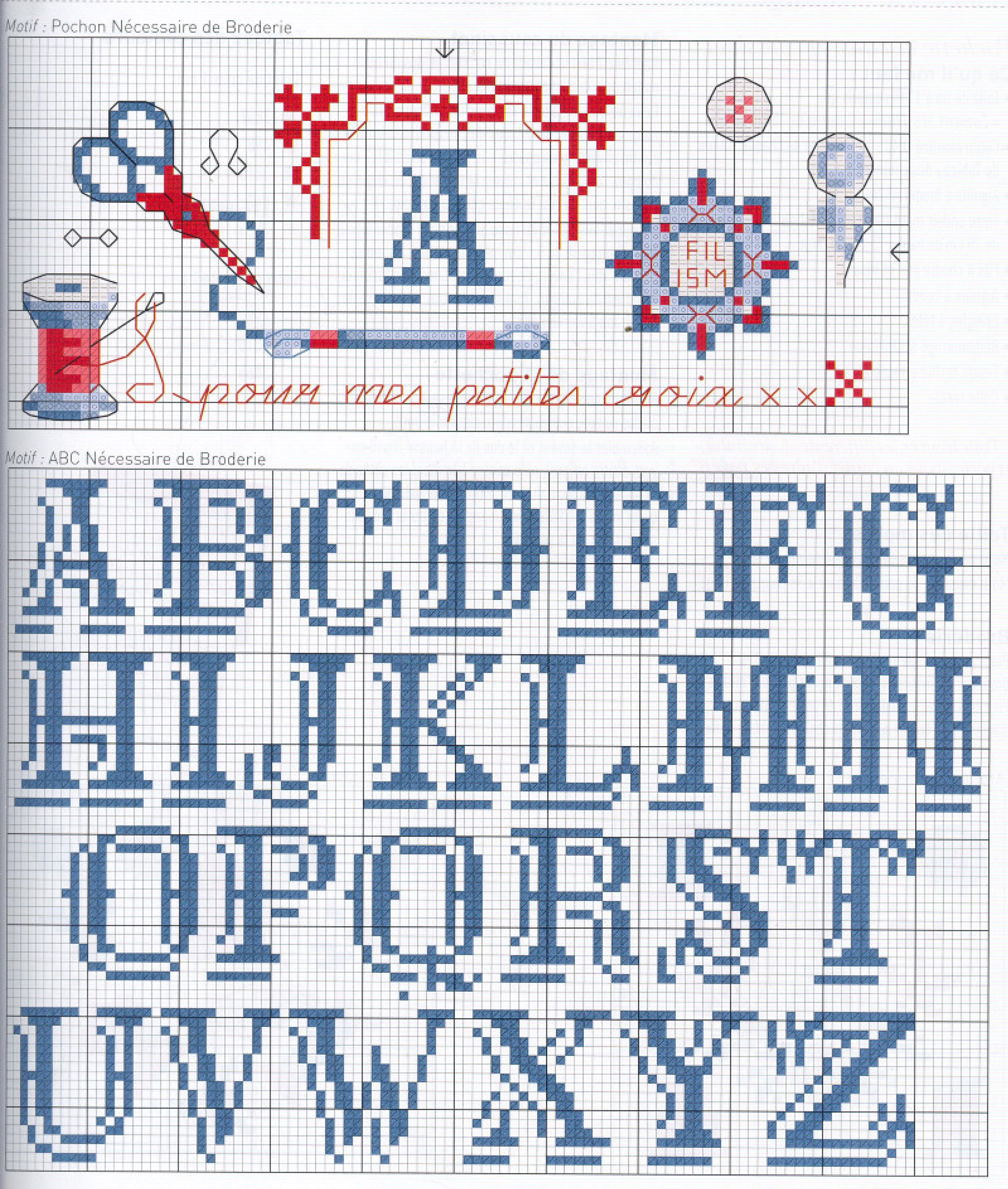 Ancient vintage cross stitch alphabet with blue letters (3)