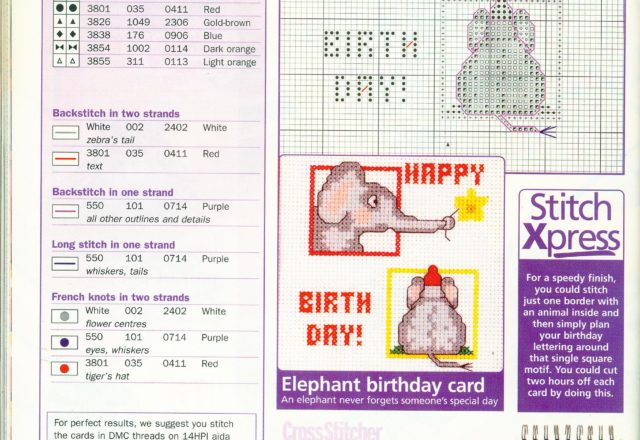 Animals birthday cards cross stitch pattern (2)