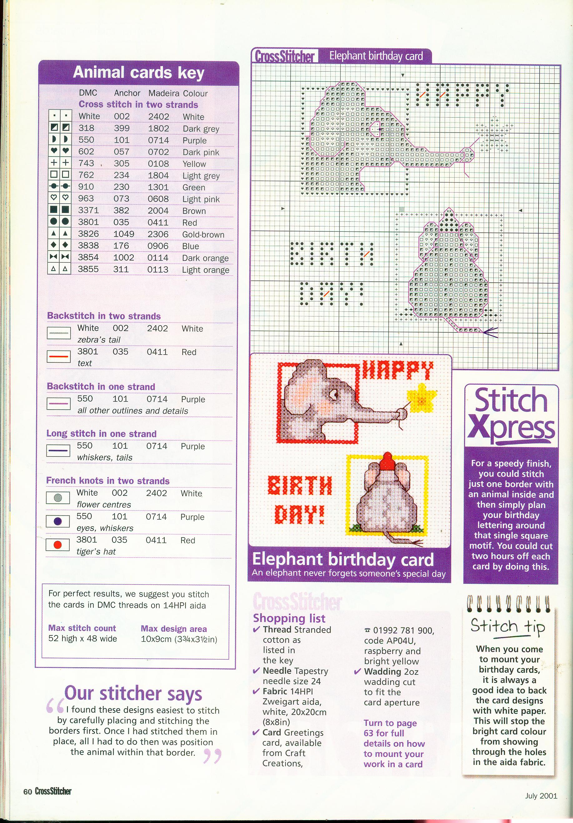 Animals birthday cards cross stitch pattern (2)
