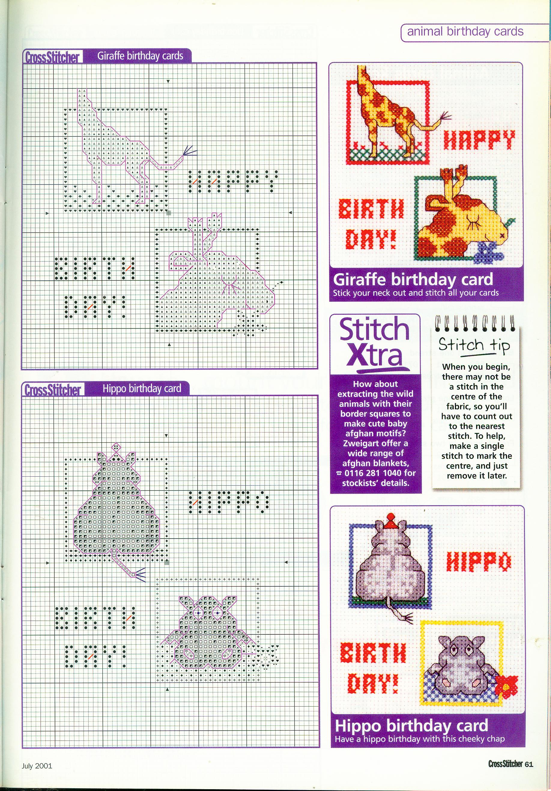 Animals birthday cards cross stitch pattern (3)