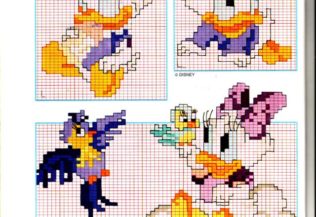 Baby Daisy Duck cross stitch with a bow