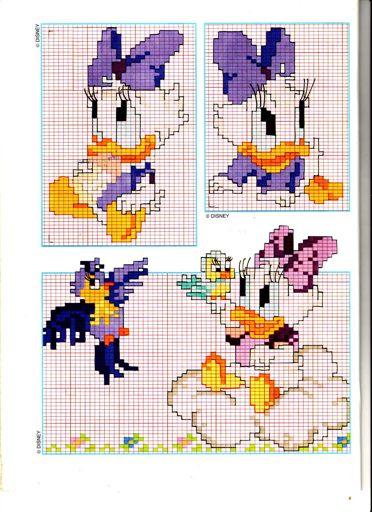 Baby Daisy Duck cross stitch with a bow
