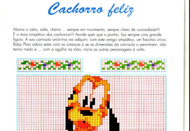 Baby Pluto cross stitch between little flowers