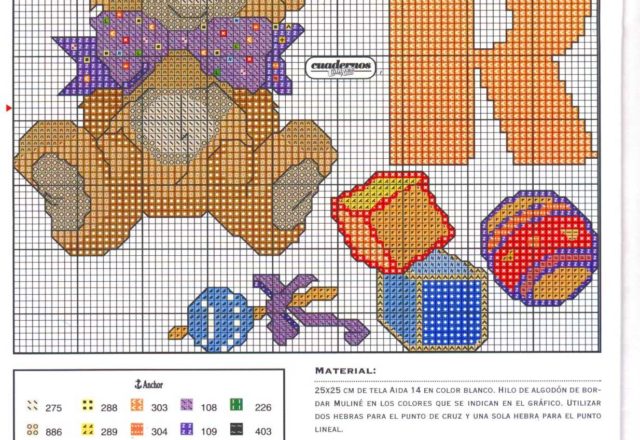 Baby cross stitch alphabet with teddy bears (18)
