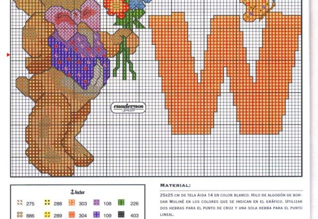 Baby cross stitch alphabet with teddy bears (23)