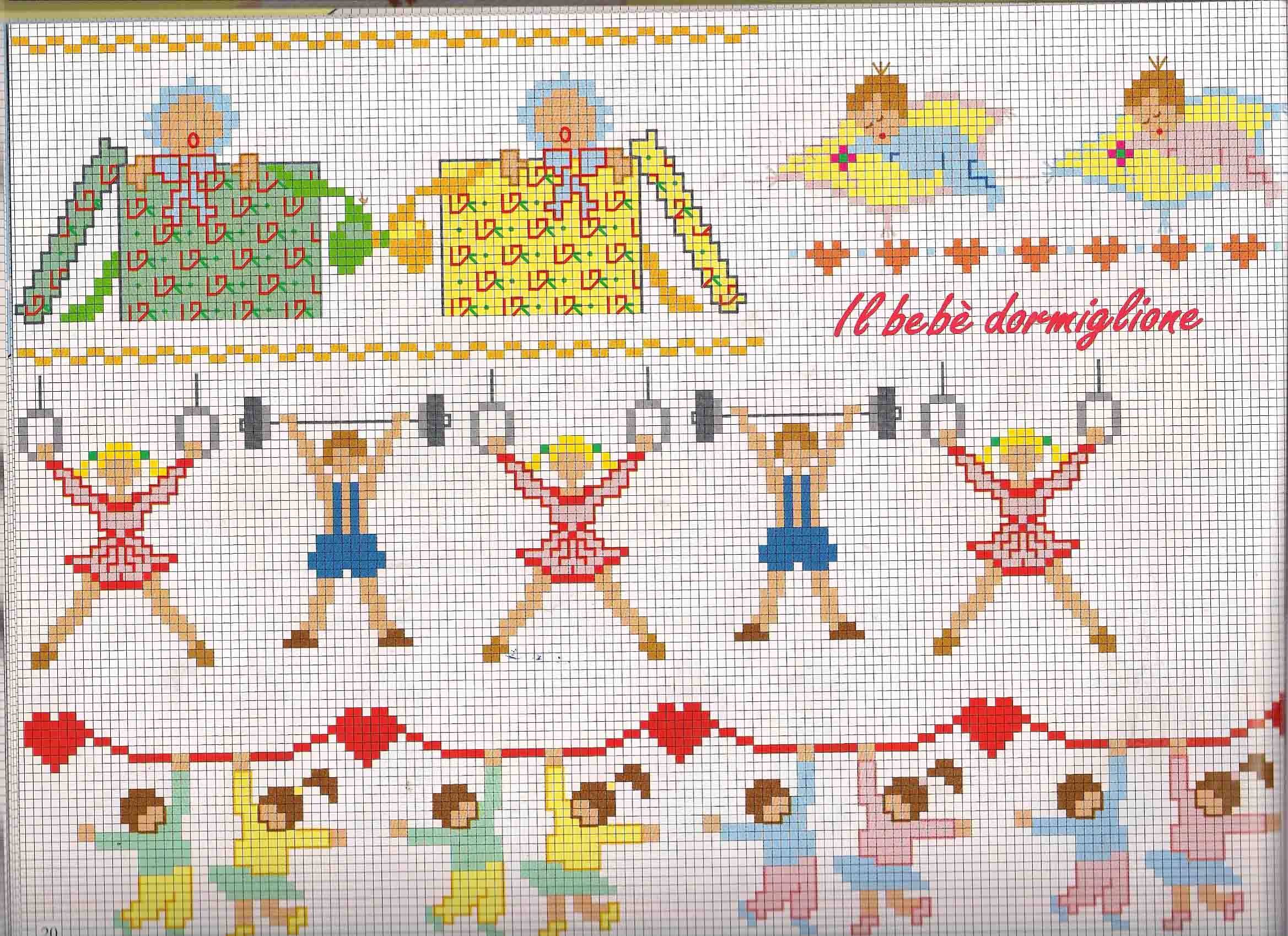 Baby cross stitch borders with dancers and athletes