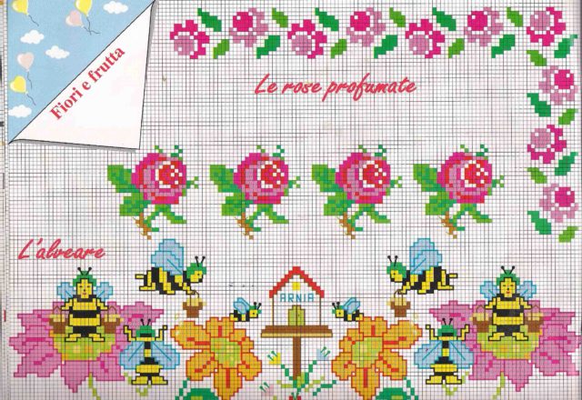Baby cross stitch borders with fragrant roses