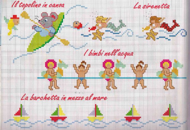 Baby cross stitch borders with water themes