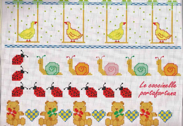 Baby cross stitch borders withladybugs and snails