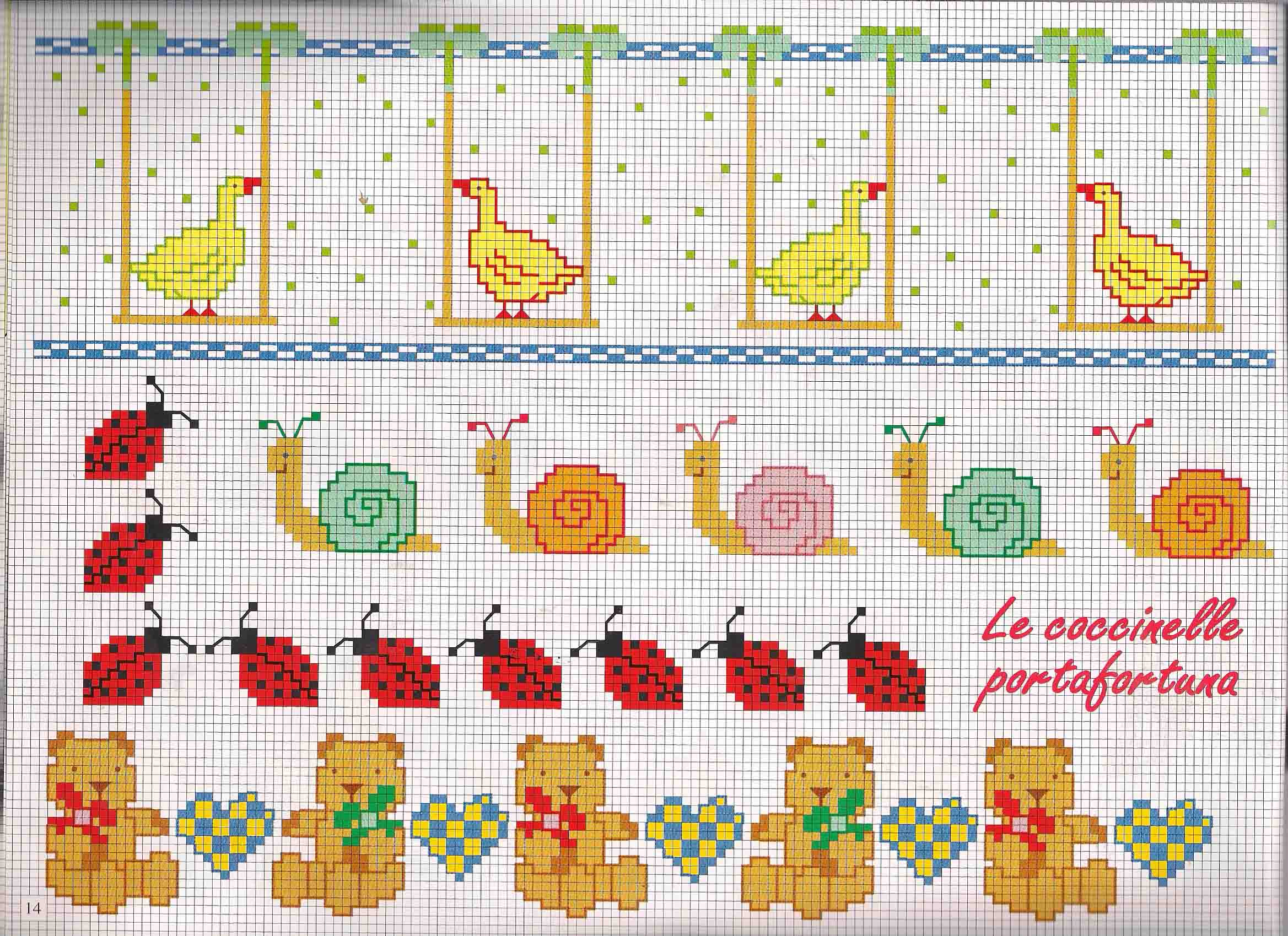Baby cross stitch borders withladybugs and snails