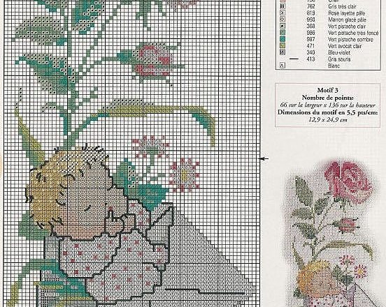 Baby inside envelope with flowers free cross stitch pattern chart for birth record (2)
