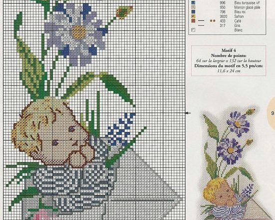 Baby inside envelope with flowers free cross stitch pattern chart for birth record (3)