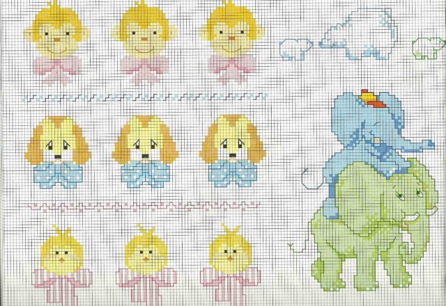 Baby monkeys dog puppies and baby elephants cross stitch patterns