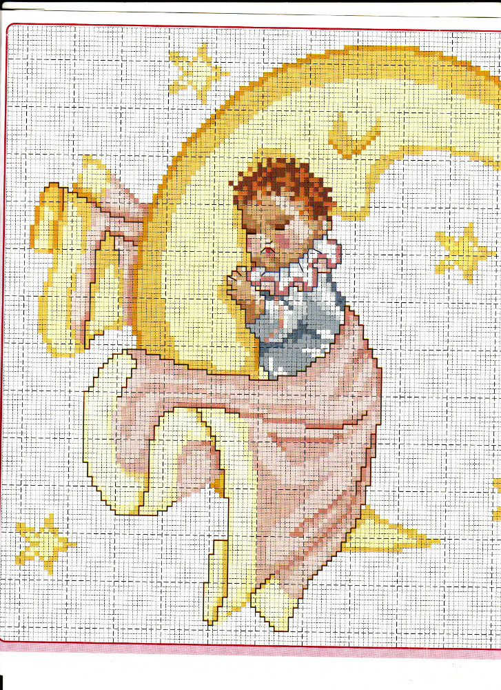 Baby sleeping on the Moon free cross stitch baby blanket pattern (3)