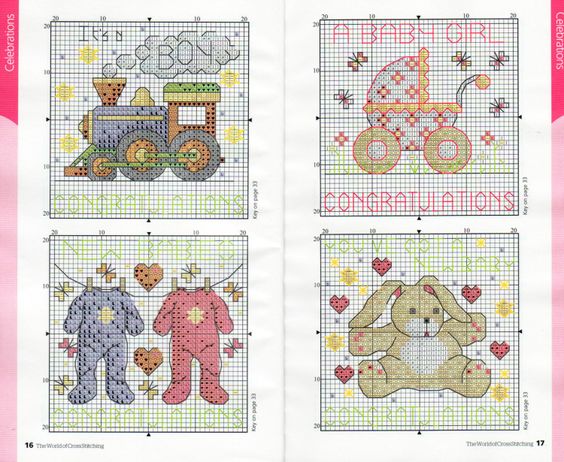 Baby train dresses rabbit baby carriage cross stitch patterns birth records