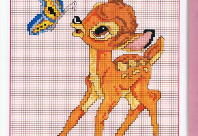 Bambi with a butterfly cross stitch pattern