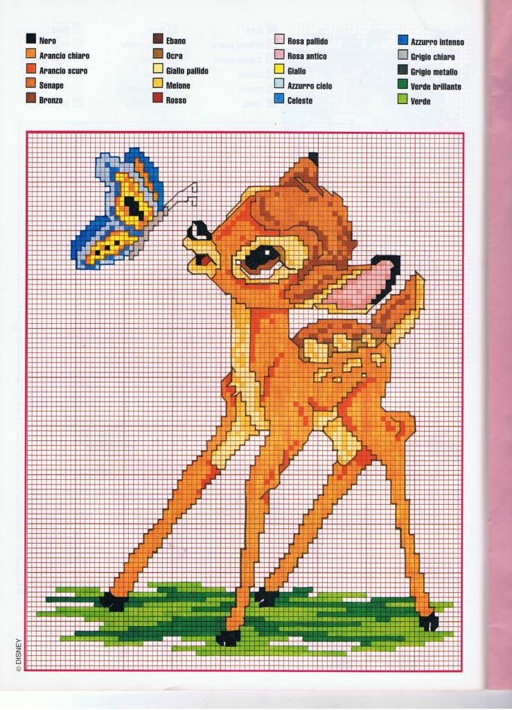 Bambi with a butterfly cross stitch pattern