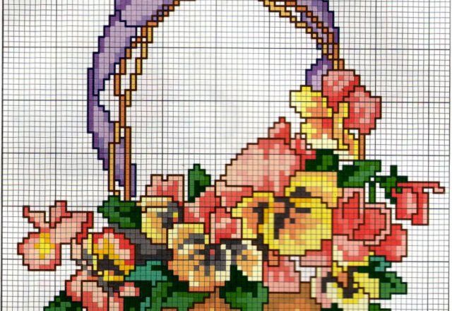 Basket of Pansy flowers cross stitch pattern