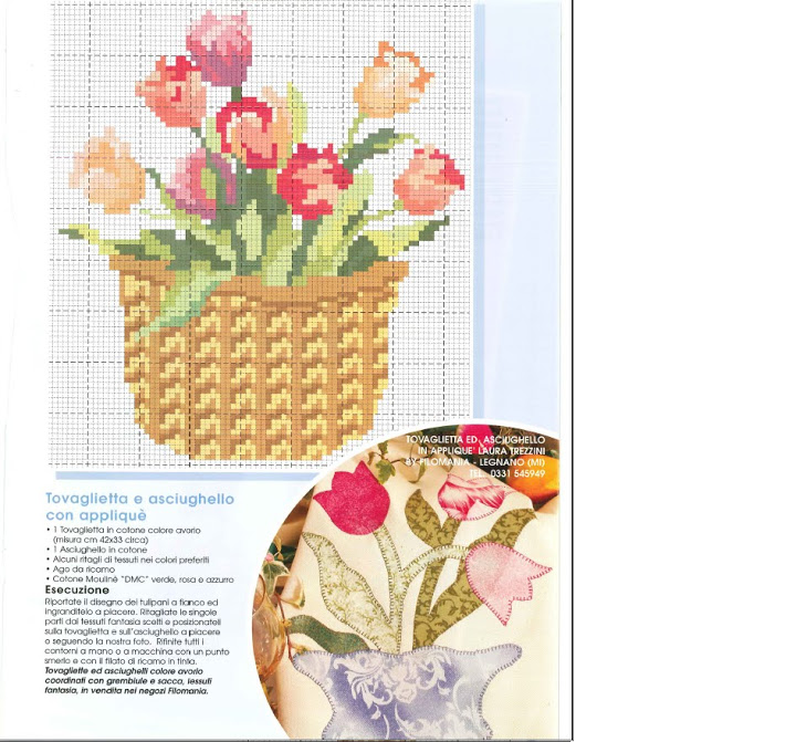 Basket of flowers tulips simple cross stitch pattern(1)