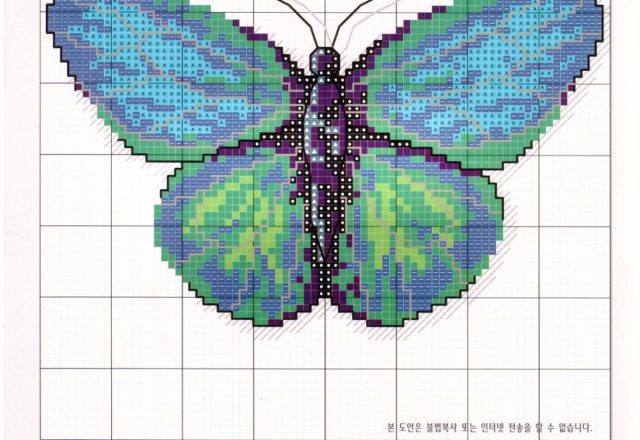 Beautiful light blue butterfly cross stitch pattern