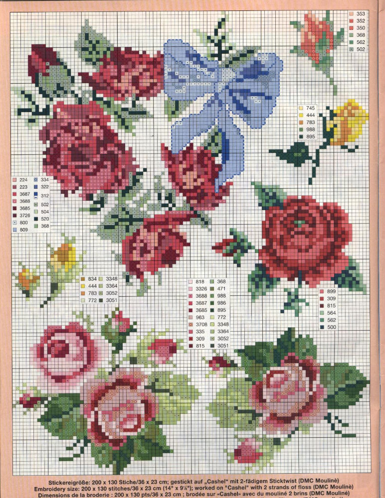 Beautiful red rose cross stitch pattern