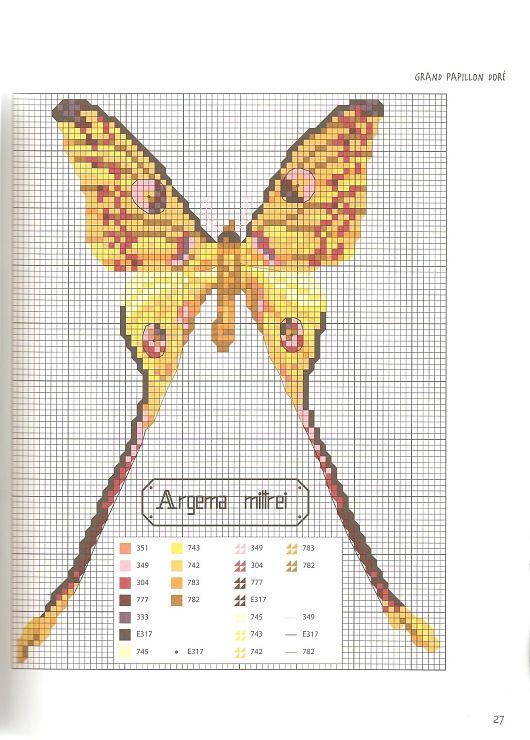 Big yellow shades butterfly cross stitch pattern