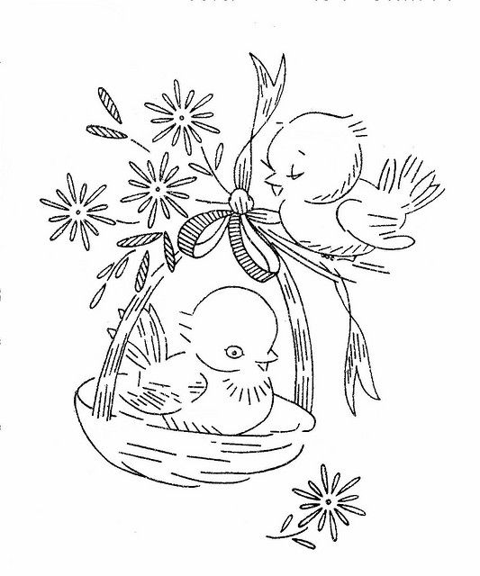 Birds in the basket free embroidery pattern