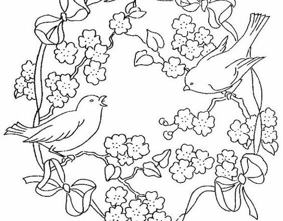 Birds with border with flowers free embroidery design