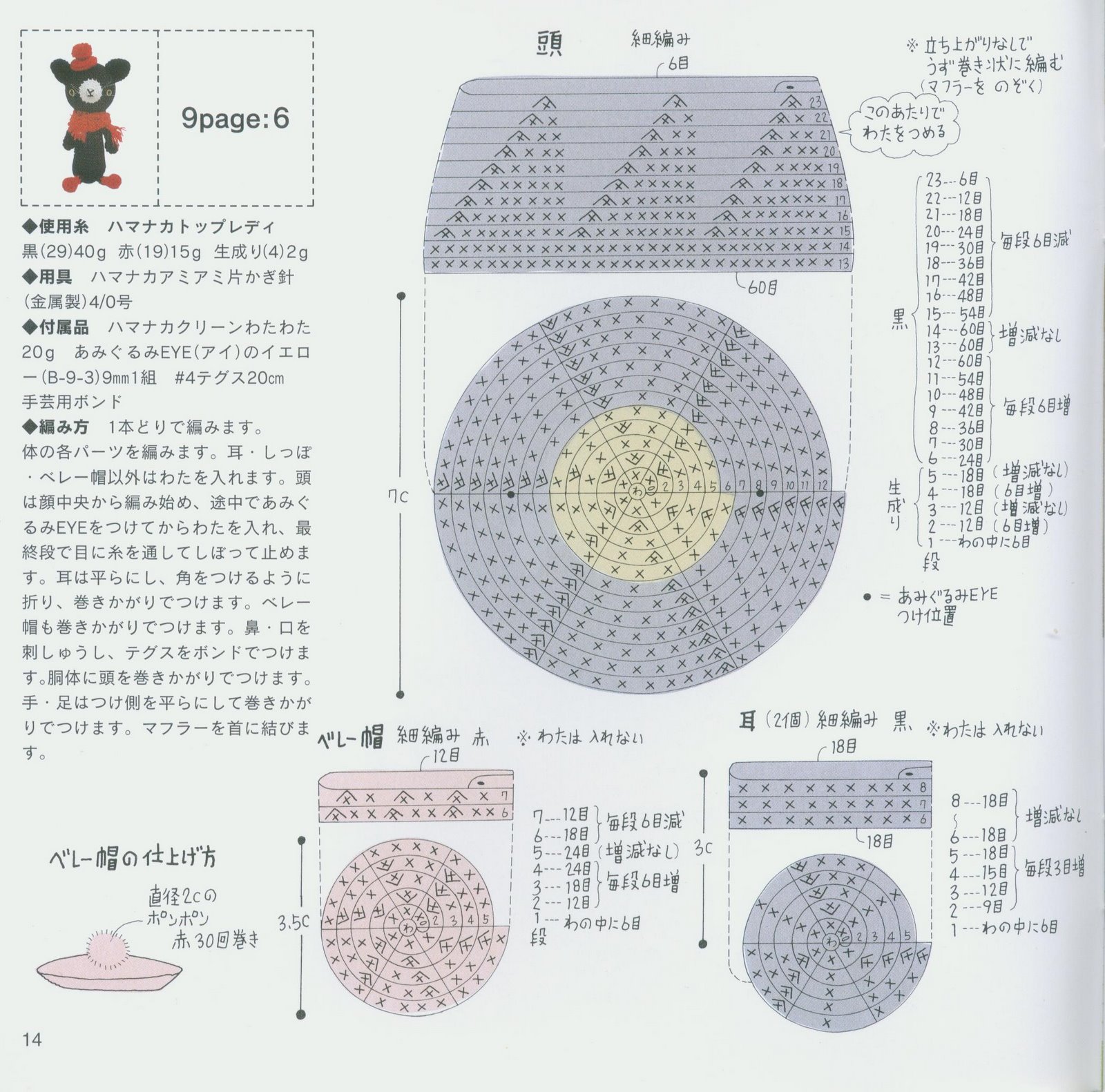 Black cat with hat and scarf amigurumi pattern (2)