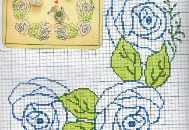 Blue roses angled cross stitch pattern