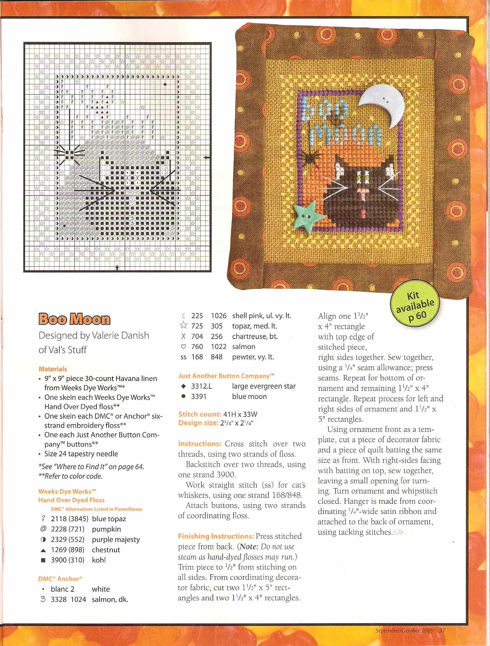 Boo Moon cross stitch pattern