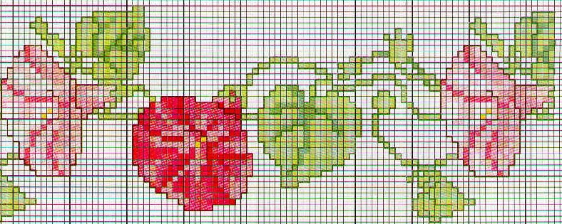 Border of red flowers bells cross stitch pattern