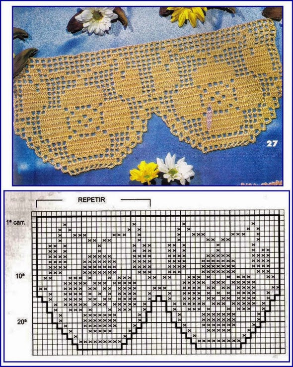 Border with daidy flowers free crochet filet design
