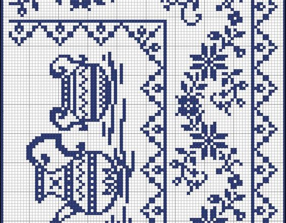 Border with flowers and jugs free cross stitch patterns