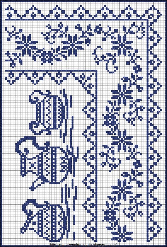 Border with flowers and jugs free cross stitch patterns