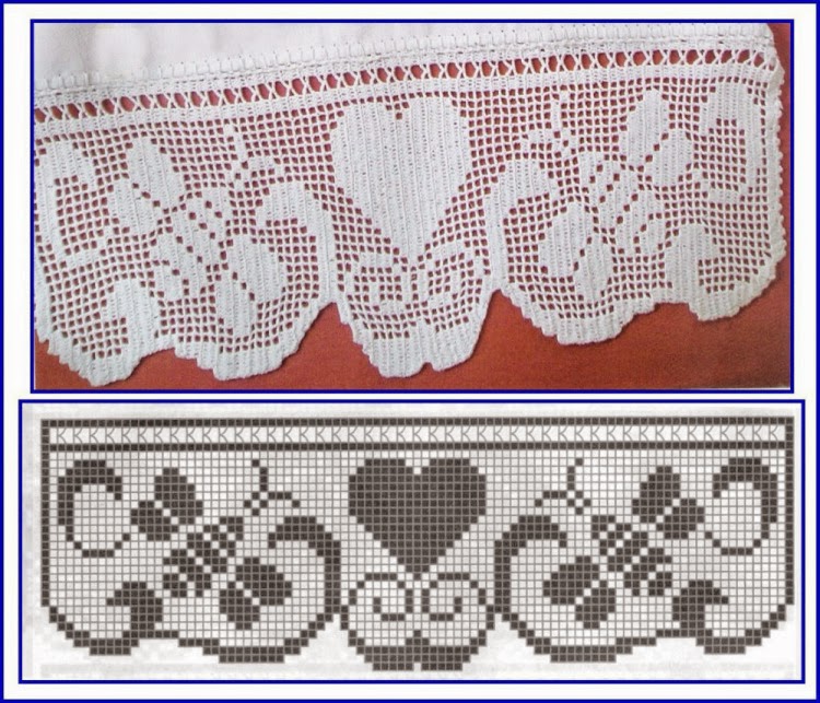 Border with hearts and bees free crochet filet pattern